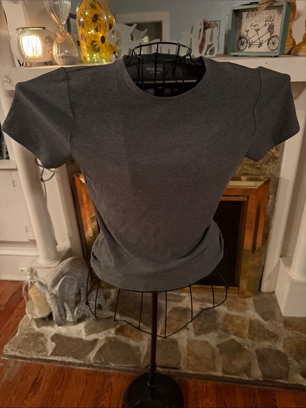 Nine West Charcoal Ribbed Crewneck Short Sleeve Tee